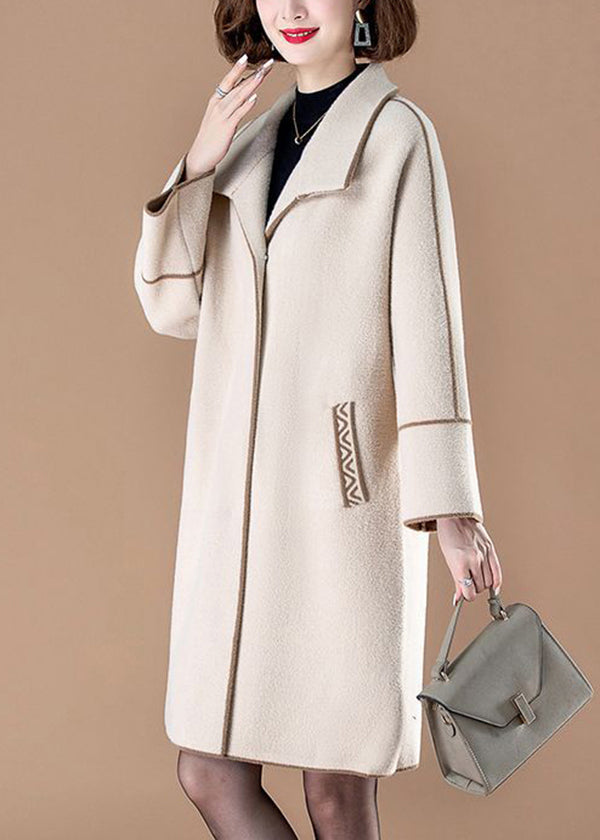 Stylish Beige Peter Pan Collar Patchwork Woolen Coats Winter