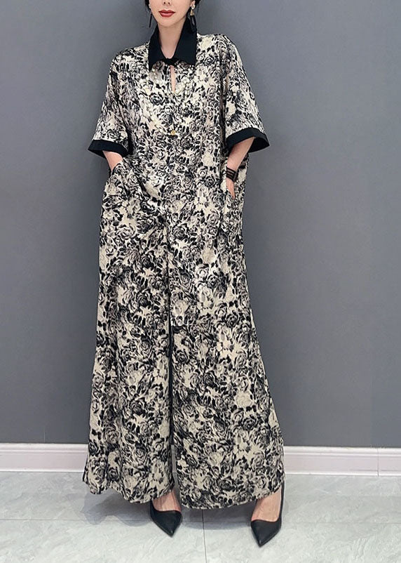 Stylish Black Print Oversized Draping Chiffon Two Pieces Set Summer