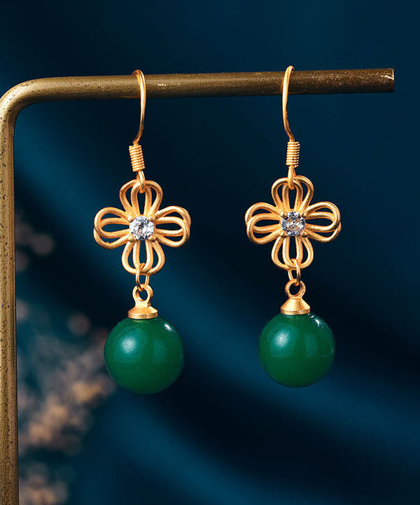 Stylish Green Hollow Out Jade Drop Earrings