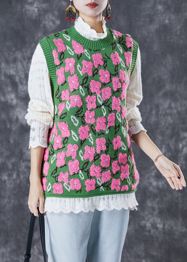 Stylish Green Jacquard Thick Knit Vests Fall