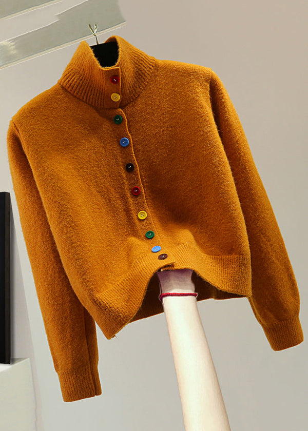 Stylish Orange Stand Collar Patchwork Cotton Knit Sweaters Winter