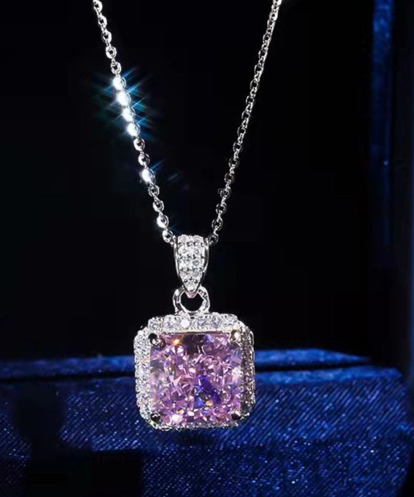 Stylish Purple Stainless Steel Zircon Gem Stone Pendant Necklace