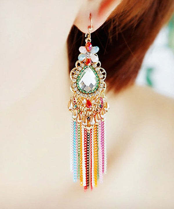 Stylish Rainbow Alloy Crystal Zircon Tassel Drop Earrings