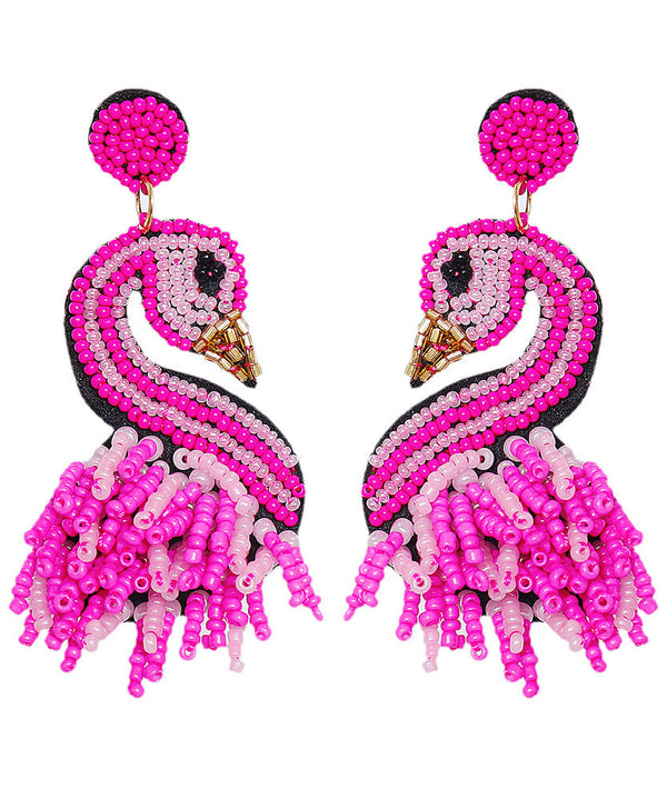 Stylish Rose Flamingo Acrylic Bead Drop Earrings