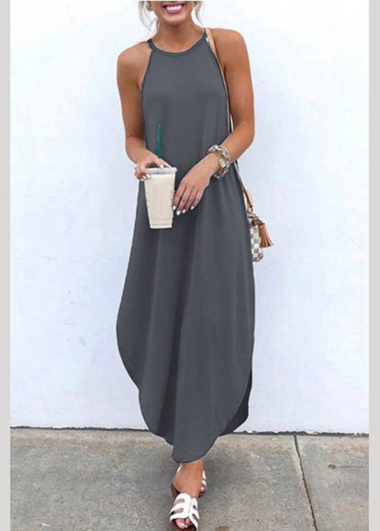 Summer Grey Strap Sleeveless Irregular Party Maxi Women Dress