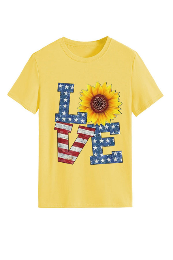 Sunflowers Pentagram Letter Print T-shirt