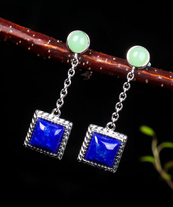 Unique Blue Sterling Silver Gem Stone Drop Earrings