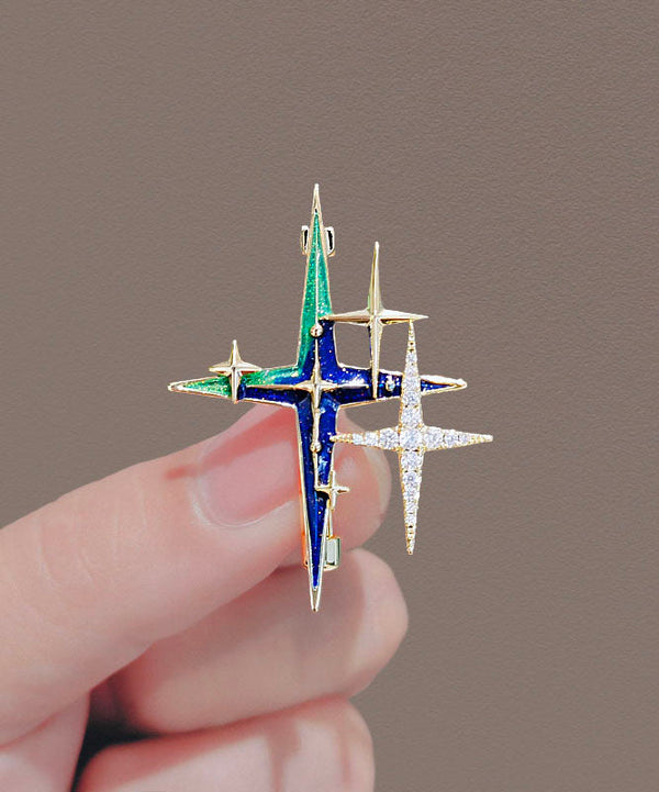 Unique Colorblock Alloy Zircon Painting Oil Star Brooches