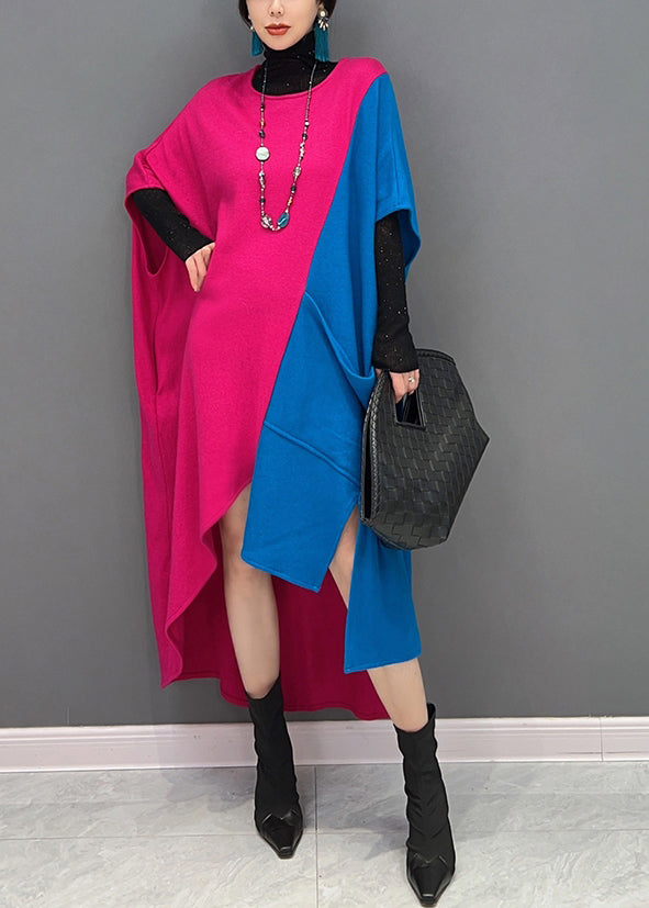 Unique Colorblock Asymmetrical Patchwork Cotton Dresses Fall