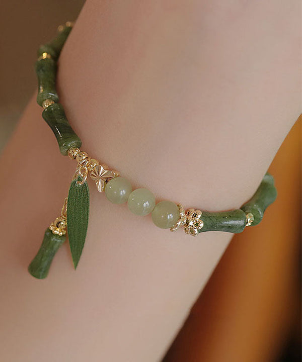 Vintage Green 14K Gold Jade Bamboo Charm Bracelet