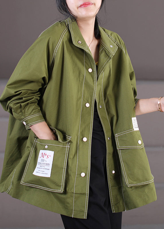 Vogue Army Green Peter Pan Collar Patchwork Button Coats Fall