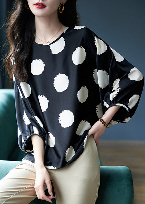 Vogue Black O-Neck Dot Print Top Fall