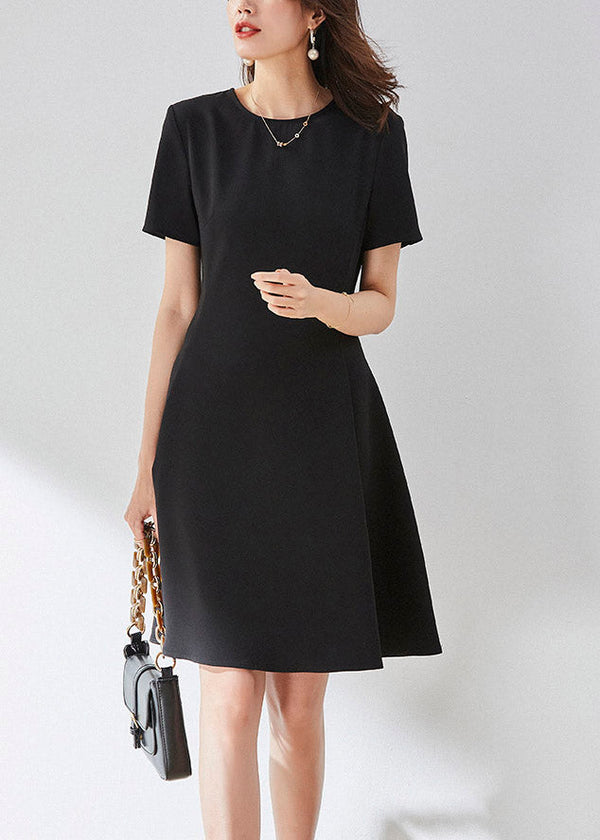 Vogue Black O-Neck Solid Mid Dress Summer