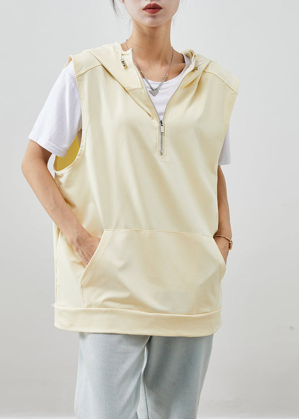 Women Beige Hooded Pockets Cotton Vest Fall