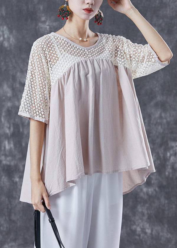 Women Beige Oversized Patchwork Cotton Shirts Summer