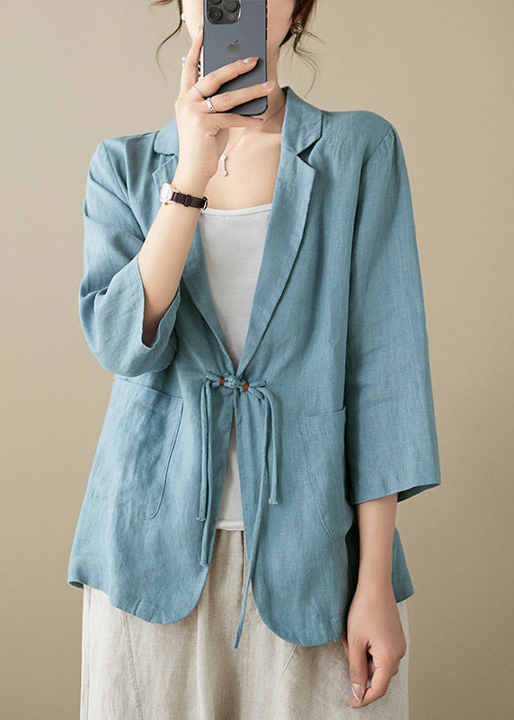 Women Blue Peter Pan Collar Button Solid Coats Summer