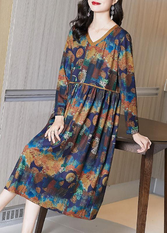 Women Khaki V Neck Tie Dye Cotton Maxi Dresses Spring