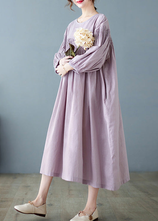 Women Purple O-Neck Patchwork Wrinkled Maxi Dresses Spring