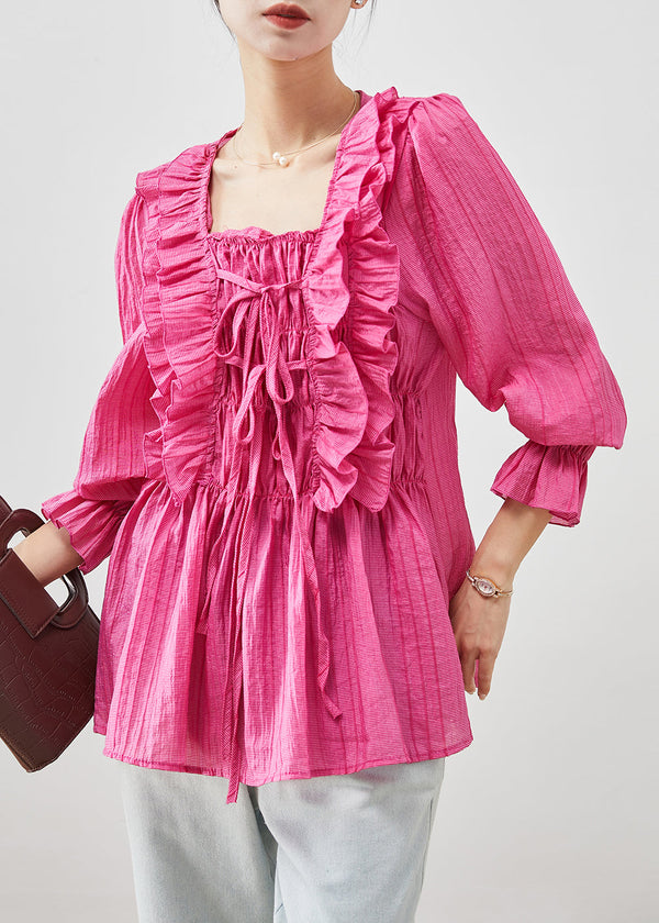 Women Rose Square Collar Ruffled Cotton Shirt Tops Fall