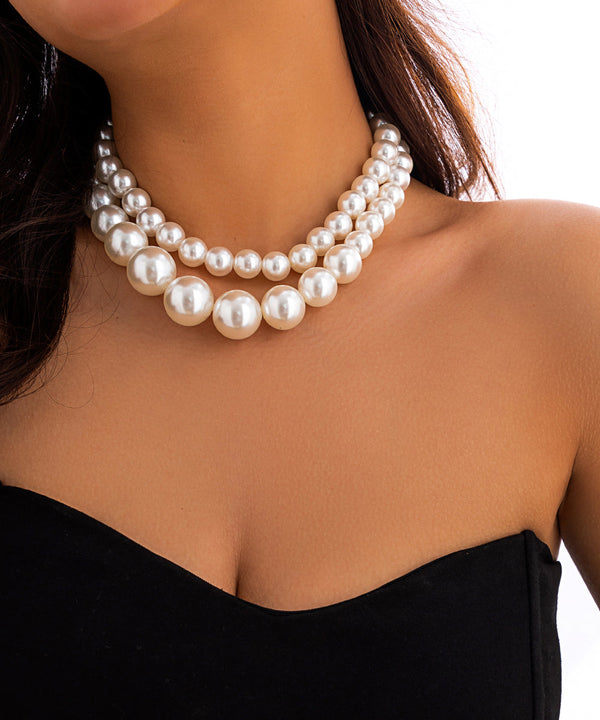 Women White Double Layered Pearl Detachable Collar Necklace