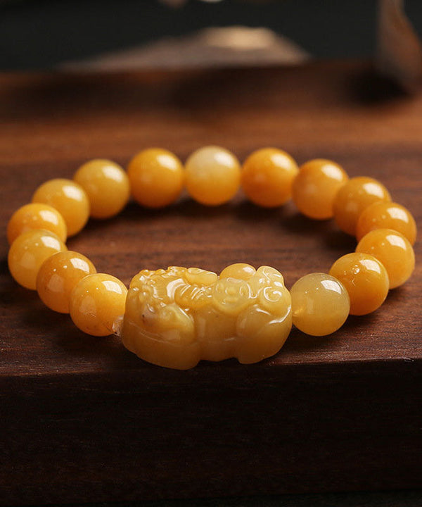 Women Yellow Jade A Mythical Wild Animal Beaded Bracelet