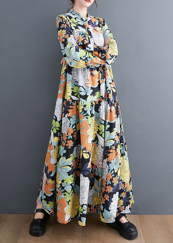 Yellow Print Chiffon Long Dresses Oversized Exra Large Hem Spring