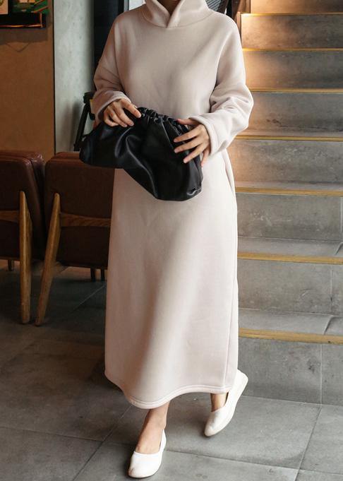 Classy beige cotton clothes For Women hooded Batwing Sleeve Maxi Dresses