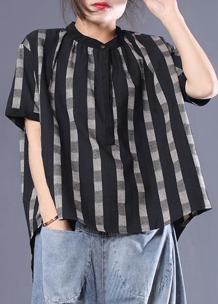 Unique cotton box top Plus Size Irregular Plaid Loose Short Sleeve Blouse