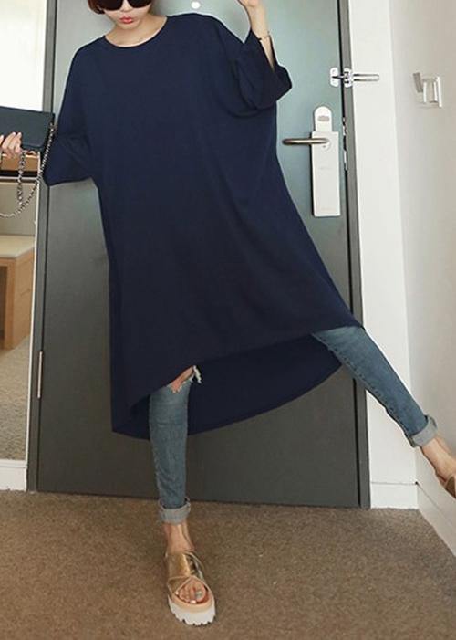 Women o neck low high design Cotton dresses Sleeve navy Dresses