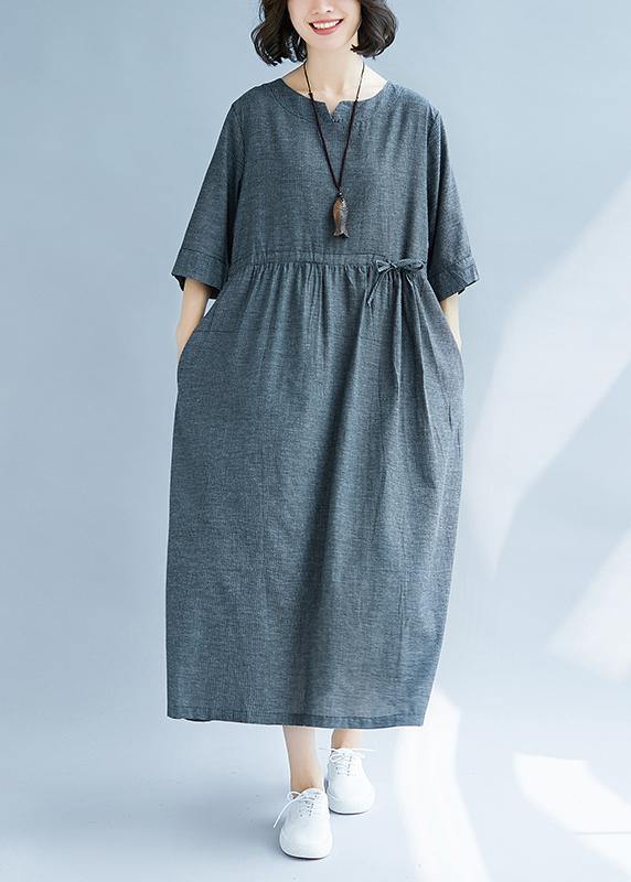 Women v neck cotton quilting clothes Runway gray Dress sundress