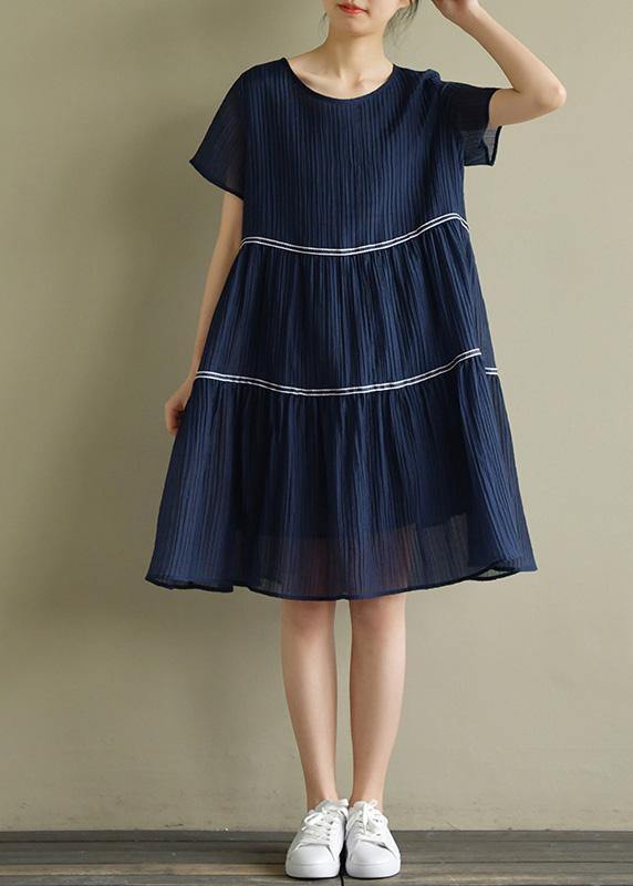 Style o neck Cinched clothes For Women 2019 Wardrobes navy A Line Dresses Summer