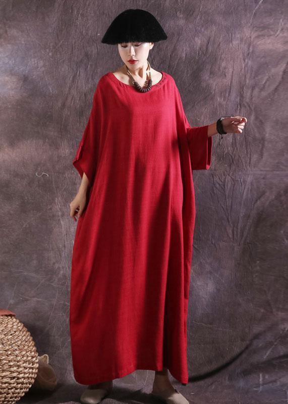 Modern red cotton clothes For Women Batwing Sleeve loose summer Dresses