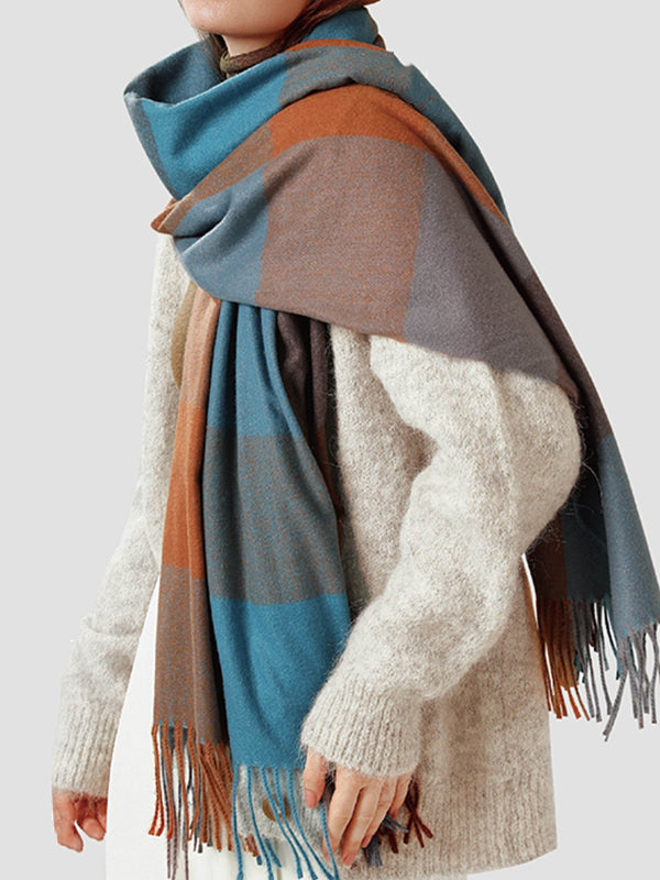 Keep Warm Plaid Tasseled Shawl&Scarf