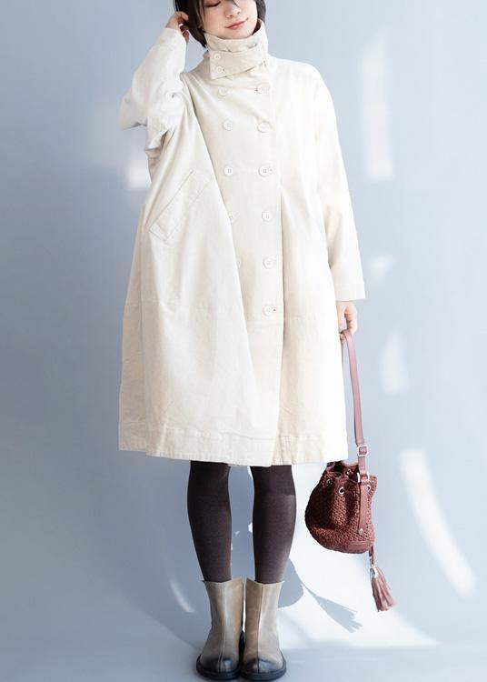 Women double breast Fine stand collar box coat beige Dresses jackets