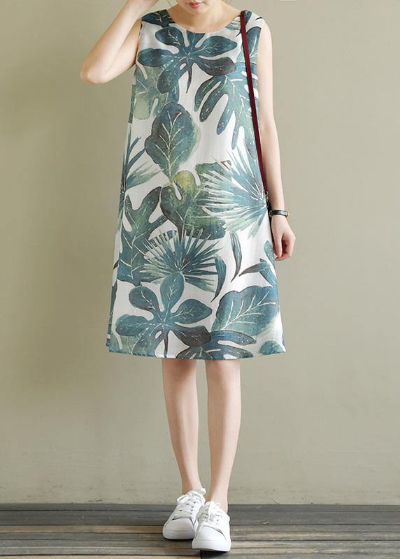 French green print dresses sleeveless Dresses summer Dress