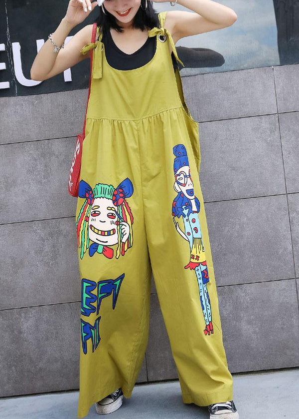 summer yellow cotton cartoon prints jumpsuit pants plus size casual jumpsuit pants