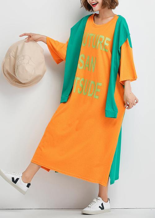 Style false two pieces cotton dresses Runway summer Maxi Dress orange patchwork