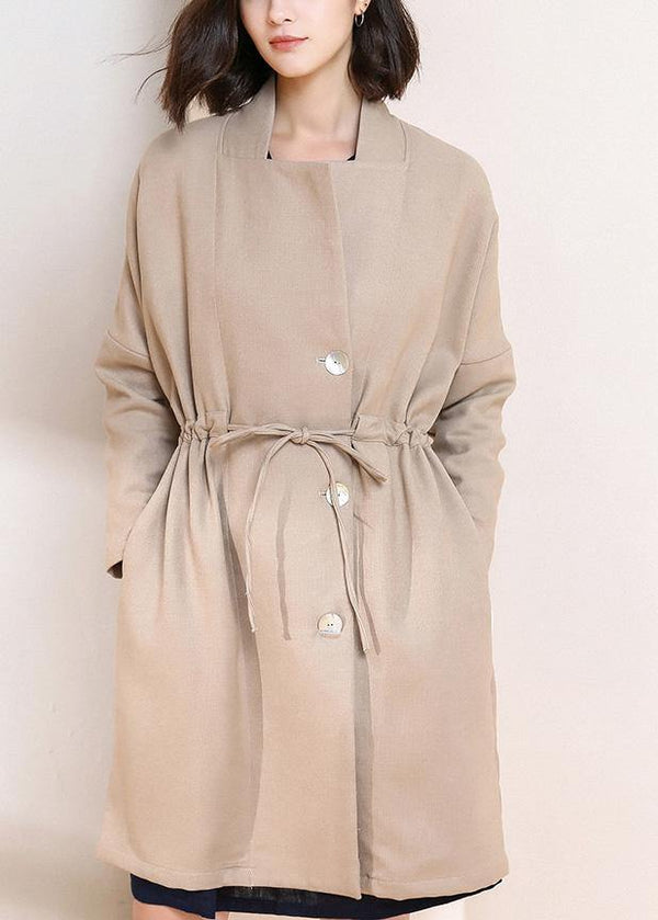 Simple drawstring Plus Size spring maxi coat nude Plus Size Clothing coats