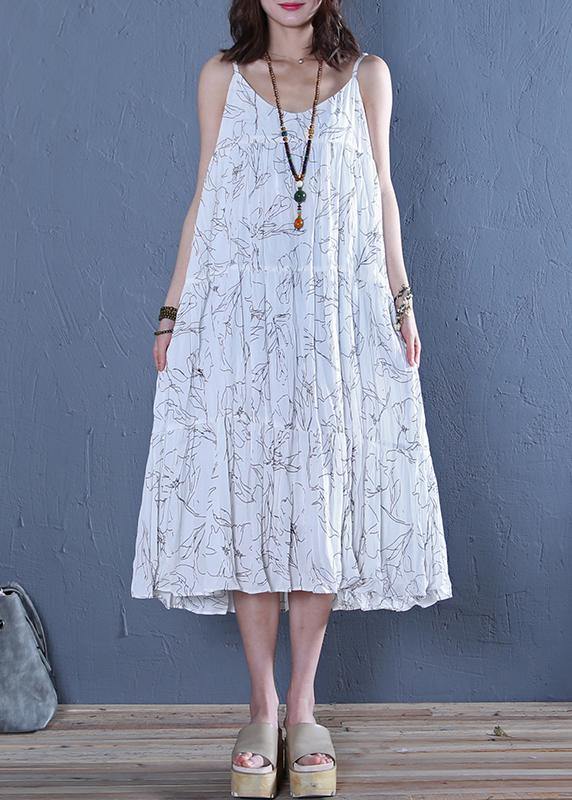 Modern white print cotton clothes For Women Spaghetti Strap Maxi  Dress