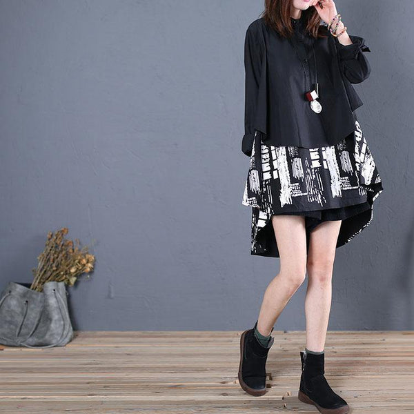 Women black cotton clothes For Women patchwork daily fall long shirt