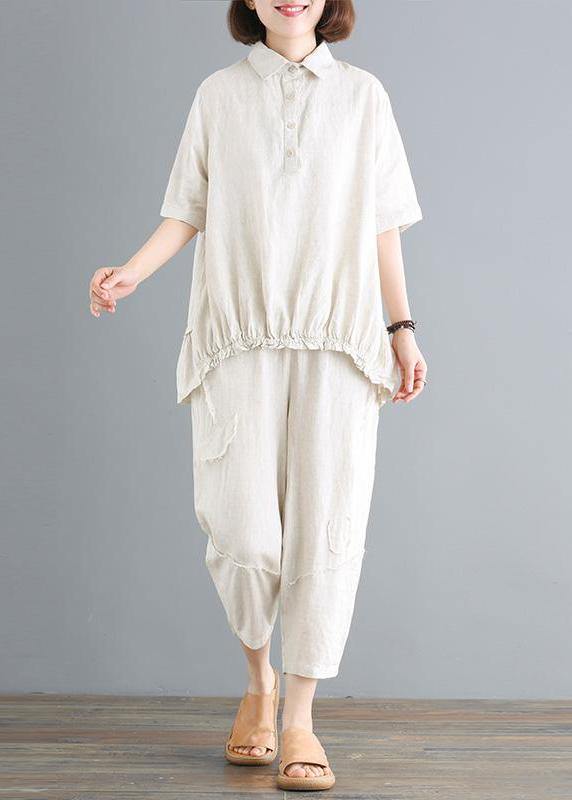 Style cotton linen tops women plus size Cotton Linen Solid Blouse And Pants