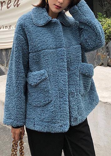 Luxury plus size coats winter woolen outwear blue lapel collar wool coat for woman