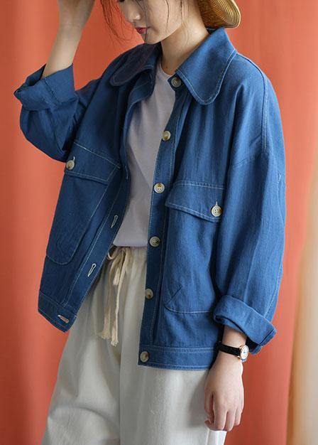 Women big pockets cotton blouses for women Tutorials blue coats fall