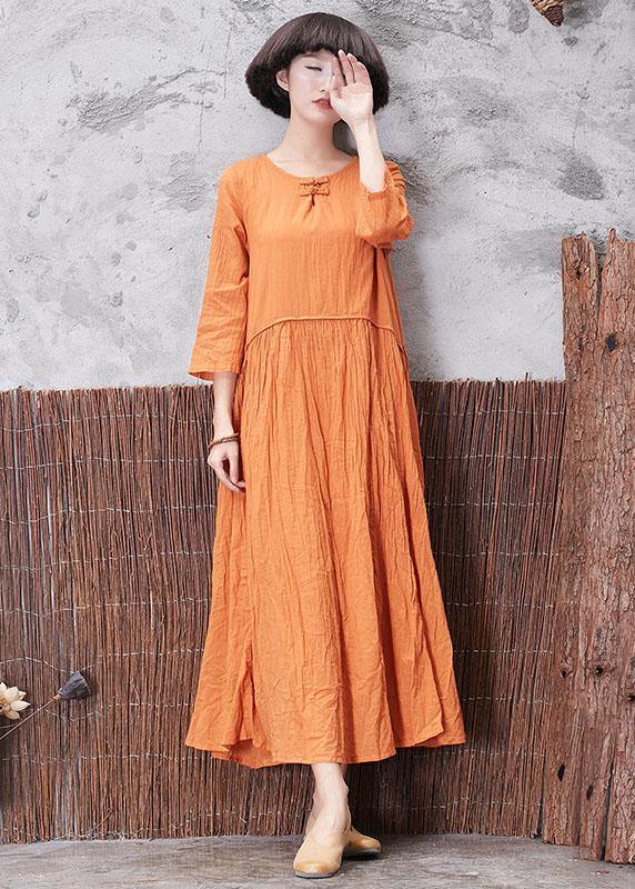 Elegant layered linen Robes Inspiration yellow o neck Dresses autumn