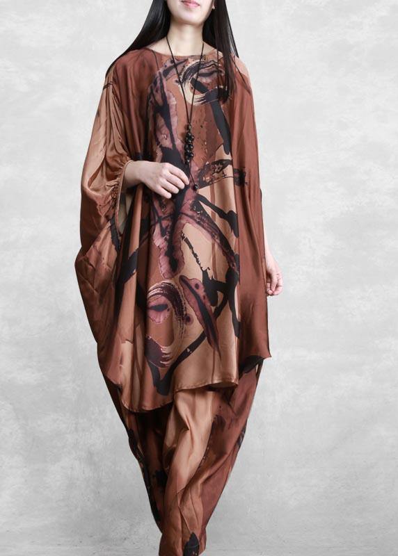 2021 Large Loose Silk Two Piece Suit Women's Irregular Personality Bat Sleeve Casual Suit