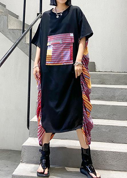 Chic black patchwork print cotton Wardrobes o neck Maxi summer Dresses