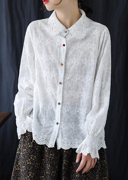 Bohemian White Embroidery Clothes For Women Lapel Plus Size Clothing Spring Shirts