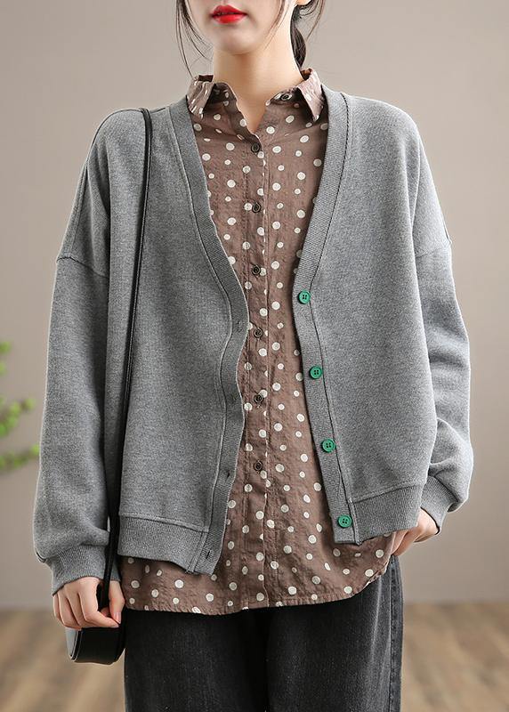 Beautiful Gray Fashion Clothes Pattern V Neck Button Down Spring outwears