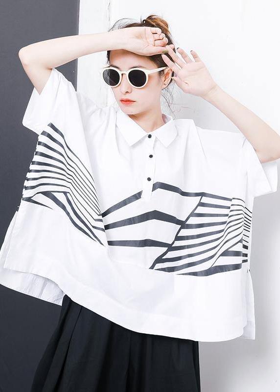 Women cotton box top Plus Size Irregular Stripes High Low Hem Casual T-Shirt