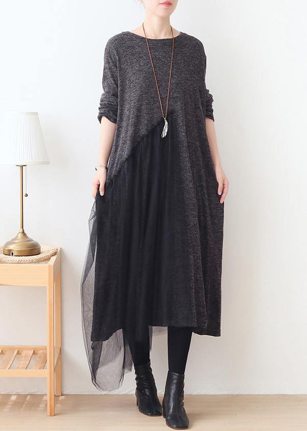 Handmade gray patchwork tulle clothes For Women o neck Dresses